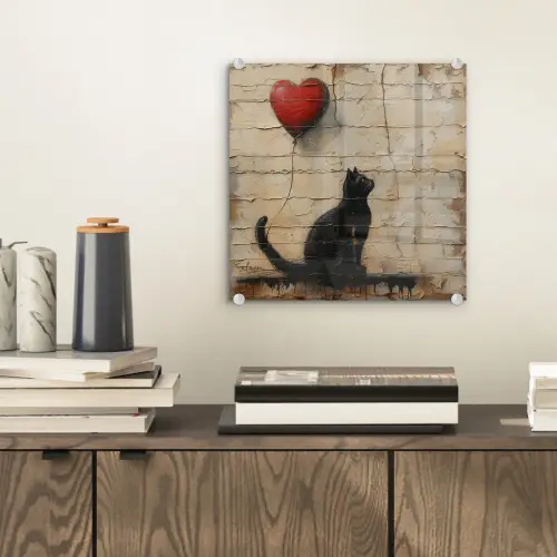 Street art - Kat - Ballon - Graffiti - Banksy plexiglas 5mm klein -sfeer1