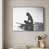 Silhouet - Vrouw - Surfplank - Water Textielframe - compleet frame klein -sfeer2