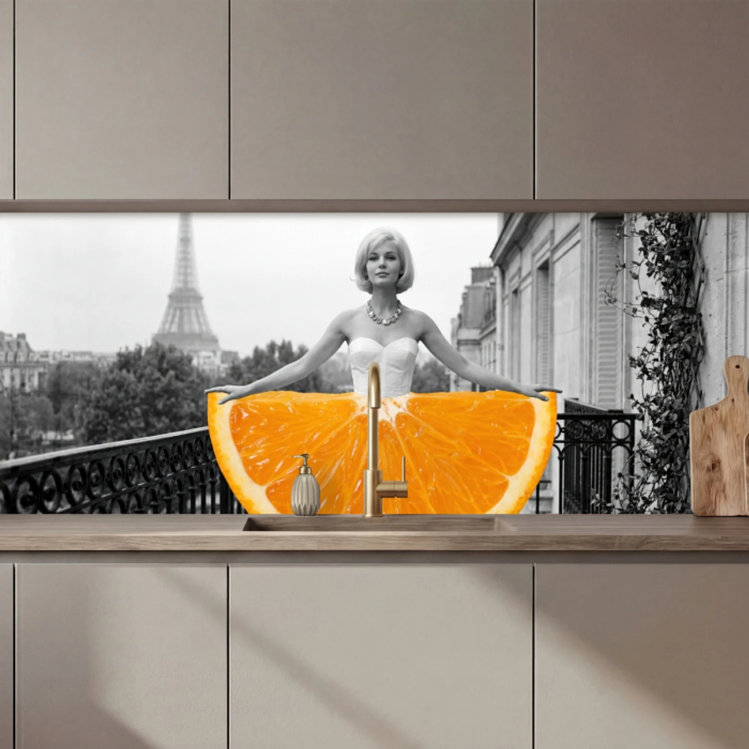 Sinaasappel - Eiffeltoren - Vrouw keuken achterwand 2 middel zz_3dshopping