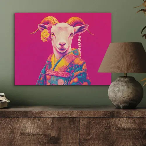 Geit - Hoorns - Kimono - Kleurrijk PET vilt klein -sfeer2