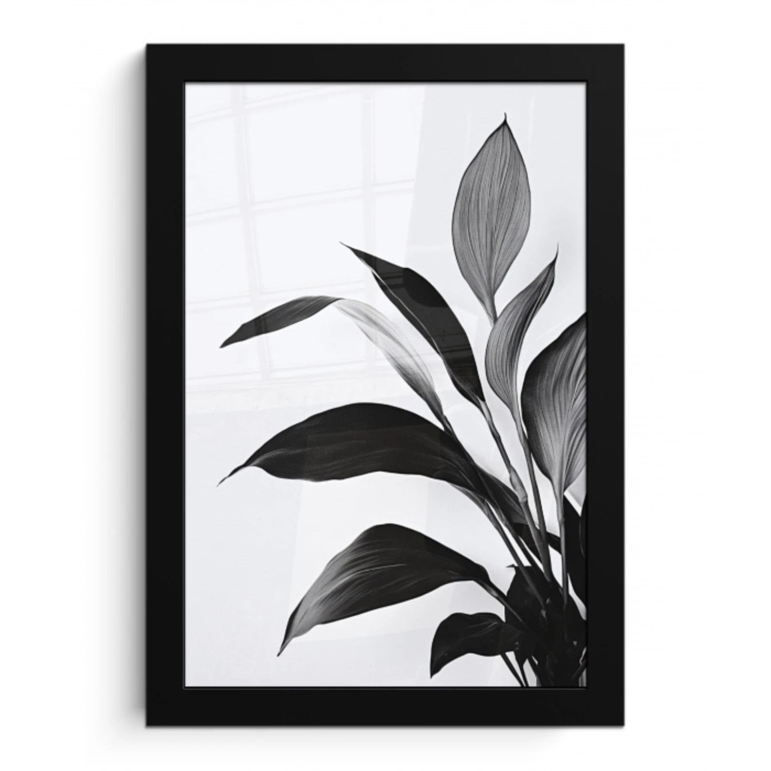 Plant - Bladeren - Minimalistisch - Zwart fotolijst zwart zonder passe partout klein -3d