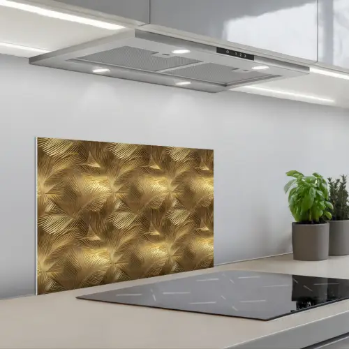 Palm - Waaier - Goud keuken achterwand spatscherm klein 900 -3d_schuin