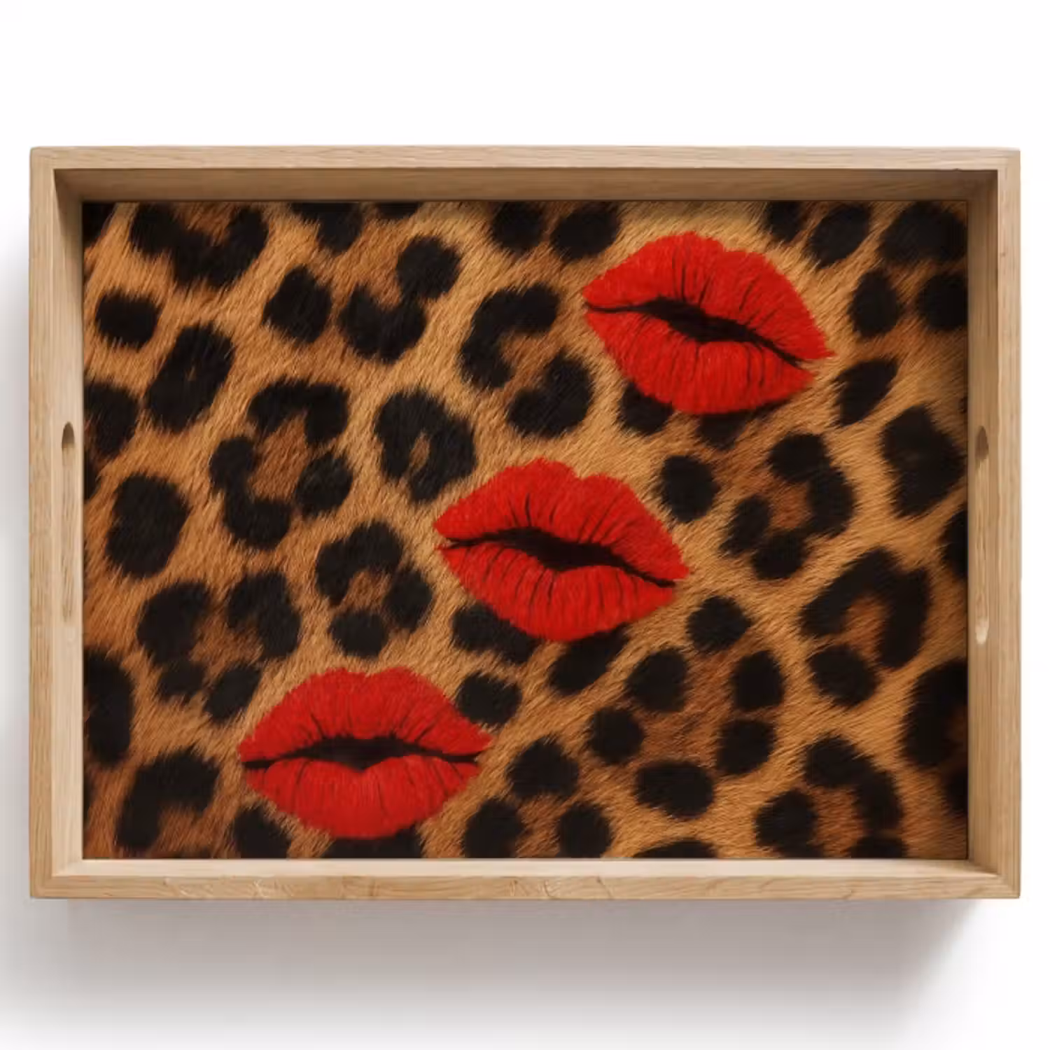 Dienblad - Lippen - Drie - Rood - Panterprint