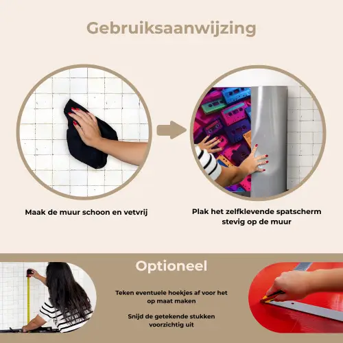 Cassetteband - Kleurrijk - Energiek keuken achterwand spatscherm klein -gebruiksaanwijzing_NL