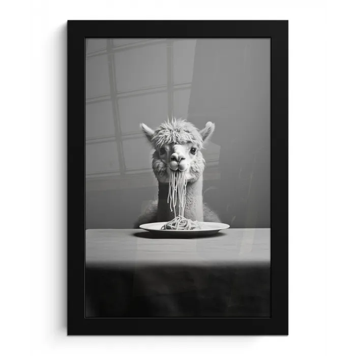 Alpaca - Pasta - Zwart - Wit - Grappig - Dieren fotolijst zwart zonder passe partout klein -3d