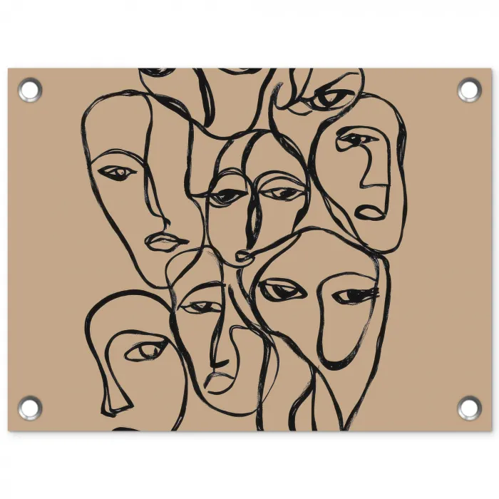 Gezichtenzee - Lijntekening - Abstract tuinposter los doek klein -3d