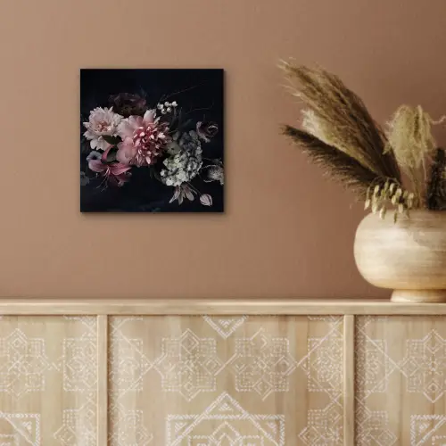 Bloemen - Vintage - Pastel - Zwart - Boeket aluminium wit klein -sfeer4