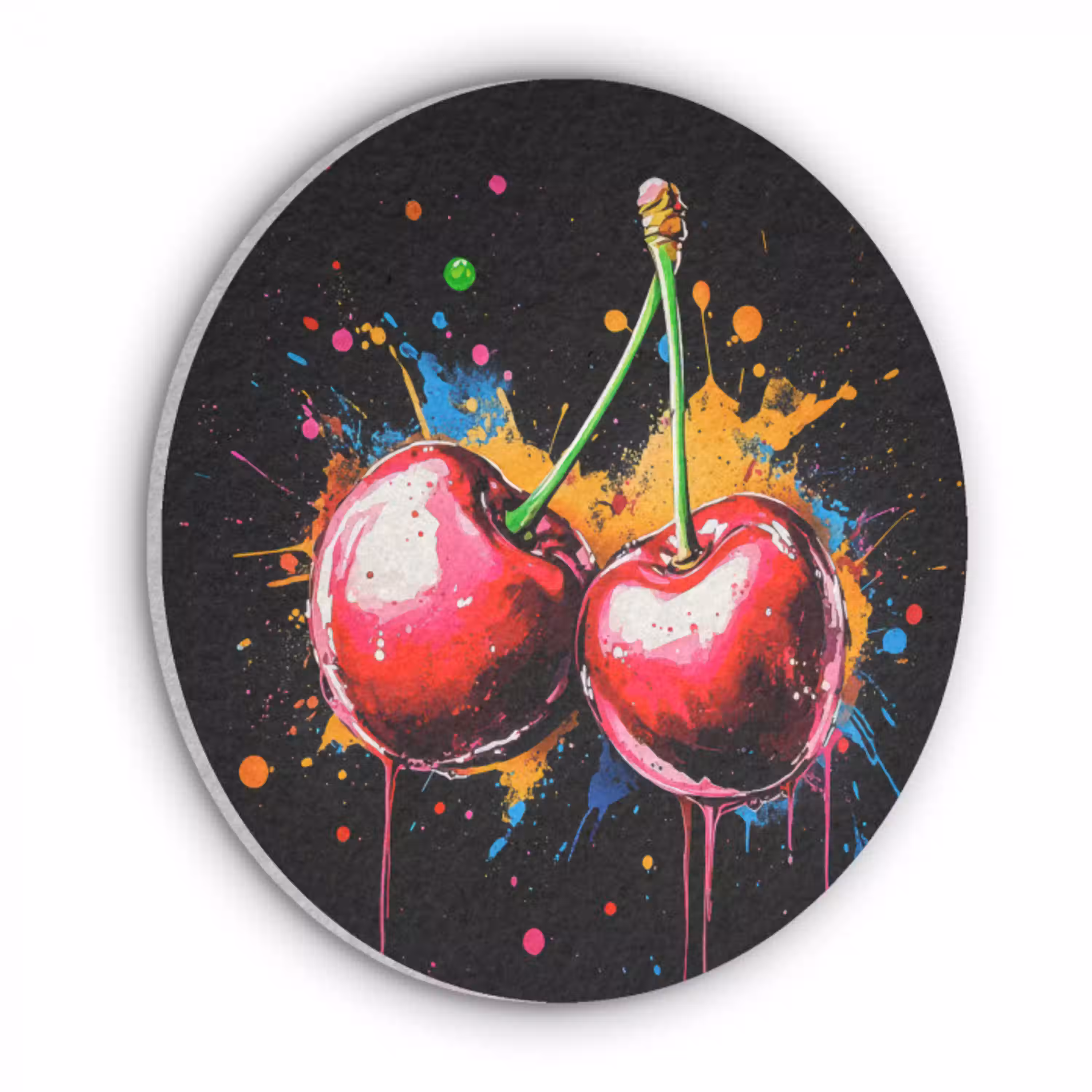 Kersen - Fruit - Graffiti - Verf - Abstract - Modern - Kleurrijk Akoestische PET Vilt - Rond klein -3d