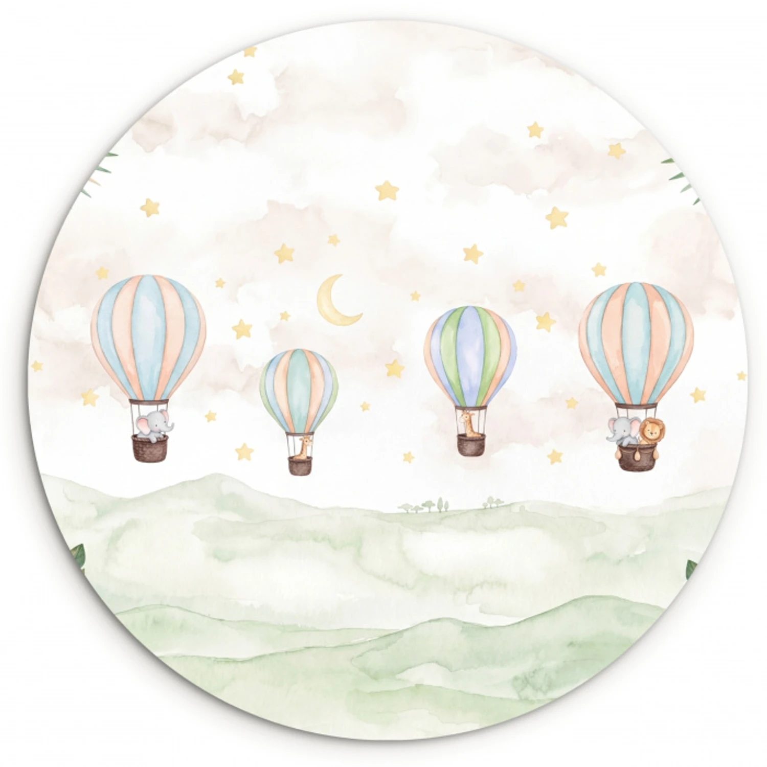Aquarel - Luchtballonnen - Pastel Wandcirkel kunststof plaat 5mm dik klein -3d