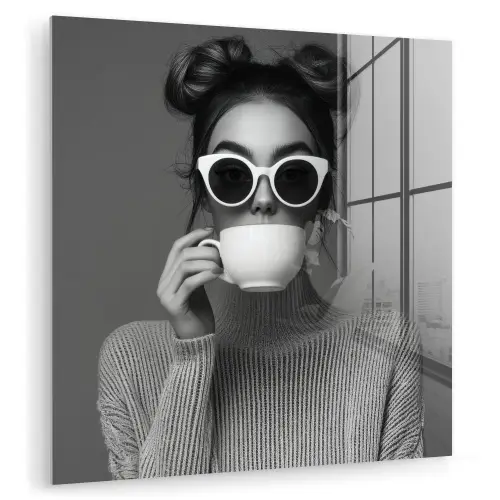 Vrouw - Koffie - Zwart - Wit plexiglas 5mm klein -zzzproduct_nieuw