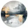 Kunst - Grijs - Goud - Abstract Wandcirkel kunststof plaat 5mm dik klein -3d