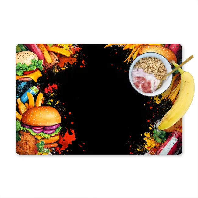 Fastfood - Graffiti - Hamburger - Eten - Modern Placemat vinyl groot -zzzproduct_Kitchenyeah-website