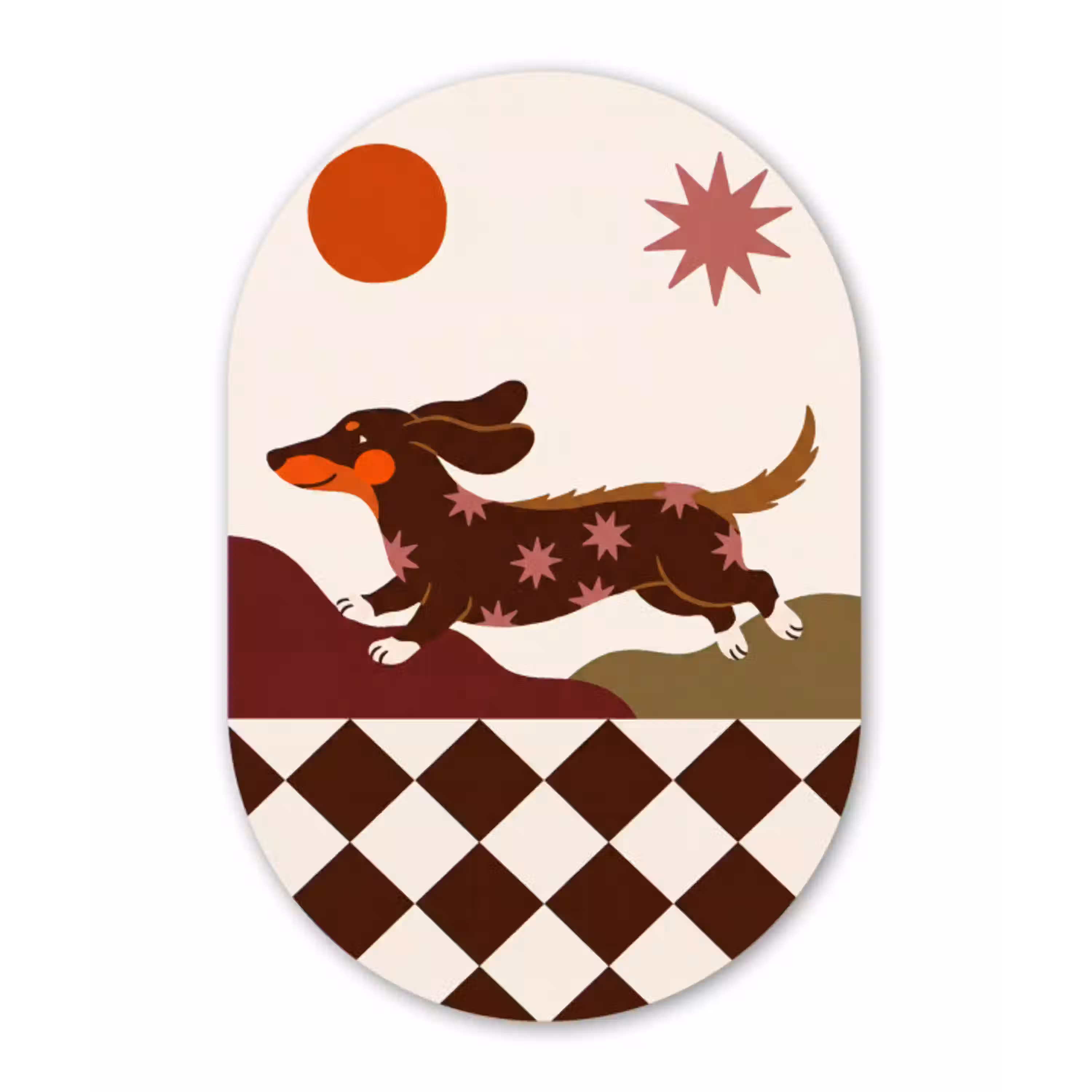 Hond - Abstract - Dieren - Modern - Bruin Wandcirkel Ovaal Aluminium middel -3d