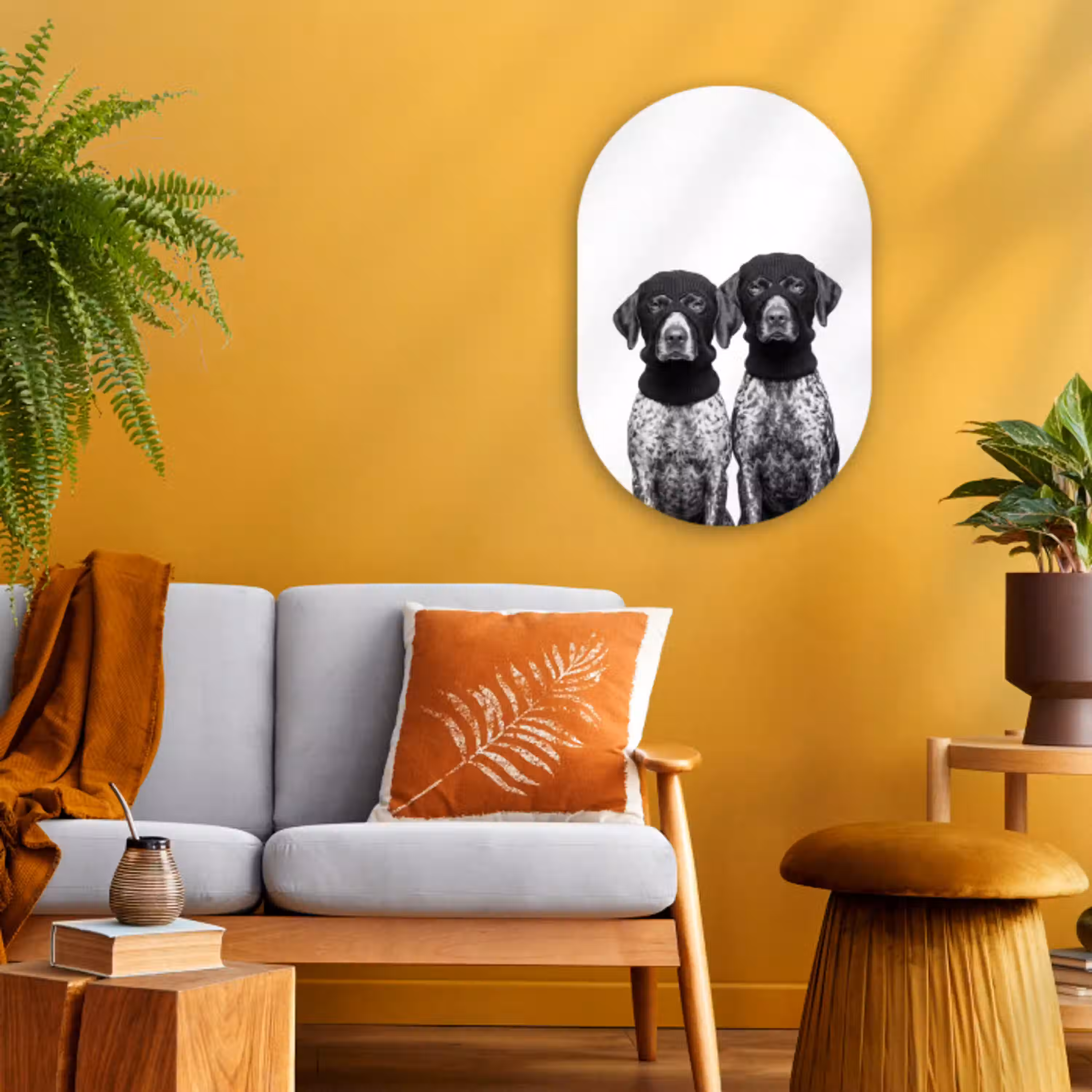 Honden - Bivakmuts - Zwart - wit Wandcirkel Ovaal Forex klein -sfeer4