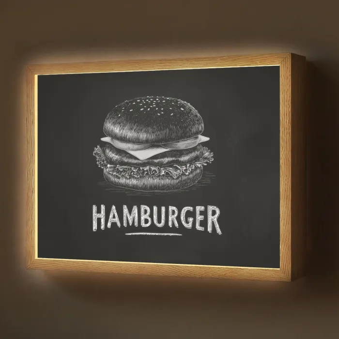 Hamburger - Krijttekst - Zwart - Wit Light Box met batterij (Wandlamp) middel -z3d_website