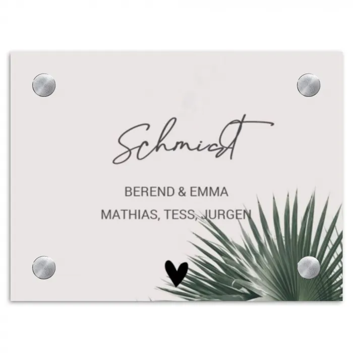 Lichtroze met palmblad - Sierlijk Naambord Rechthoek middel -3d