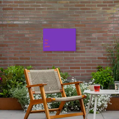 See the good - Oranje - Paars Tuinposter op houten frame 2 cm dik klein -sfeer3