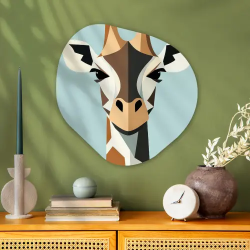 Giraffe - Illustratie - Bruin - Minimalistisch Wandcirkel Organisch Plexiglas middel -sfeer2