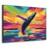 Zonsondergang - Walvis - Geschilderd - Kleurrijk Textielframe - compleet frame klein -3d