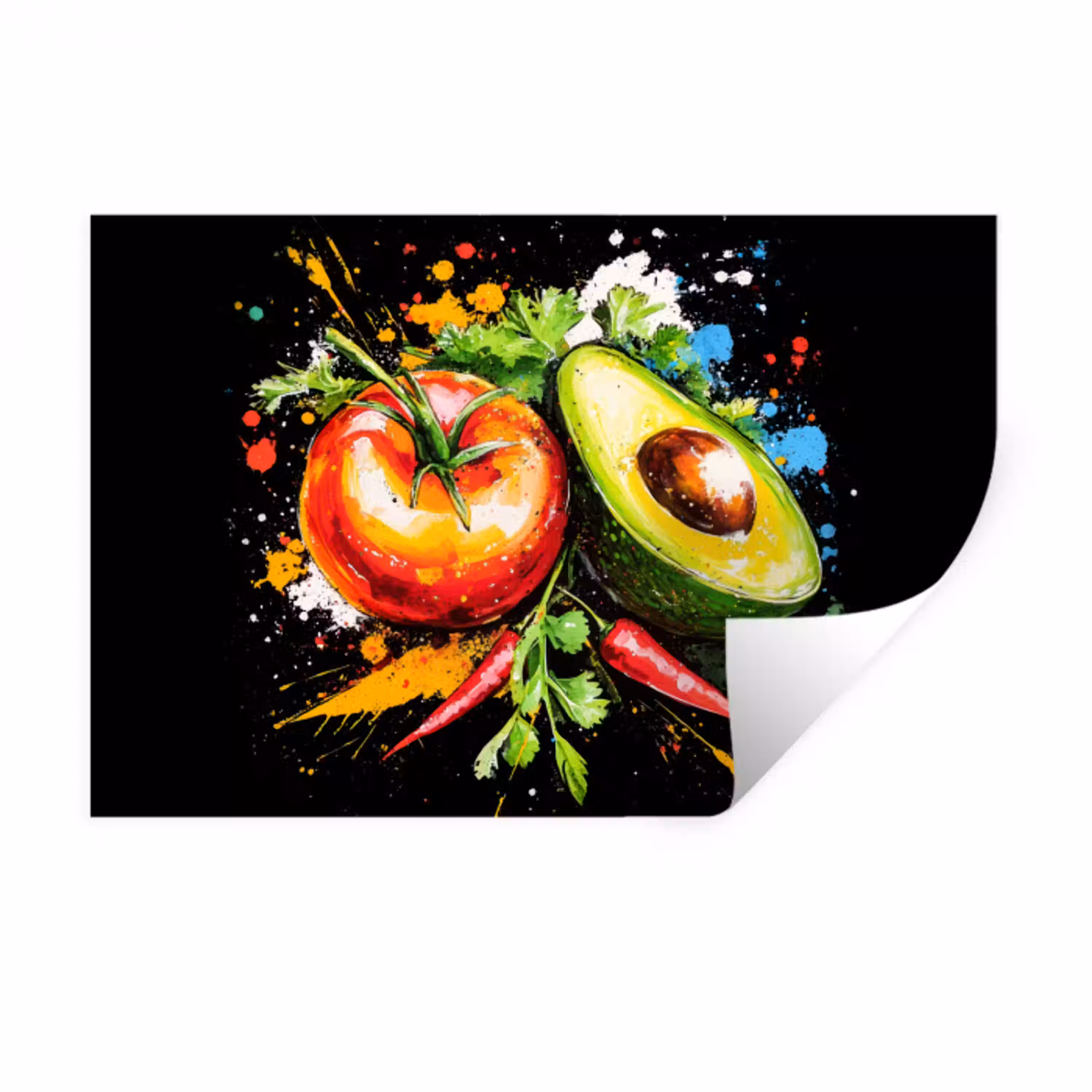 Tomaat - Avocado - Peper - Graffiti - Verf - Modern Muursticker klein -3d
