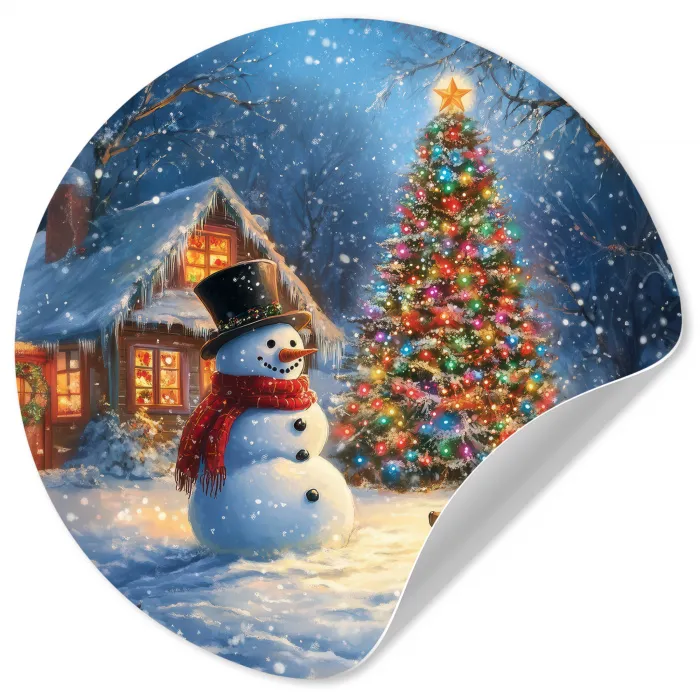 Kerstwonder - Winteravond - Kleurrijk Wandcirkel behangsticker klein -3d
