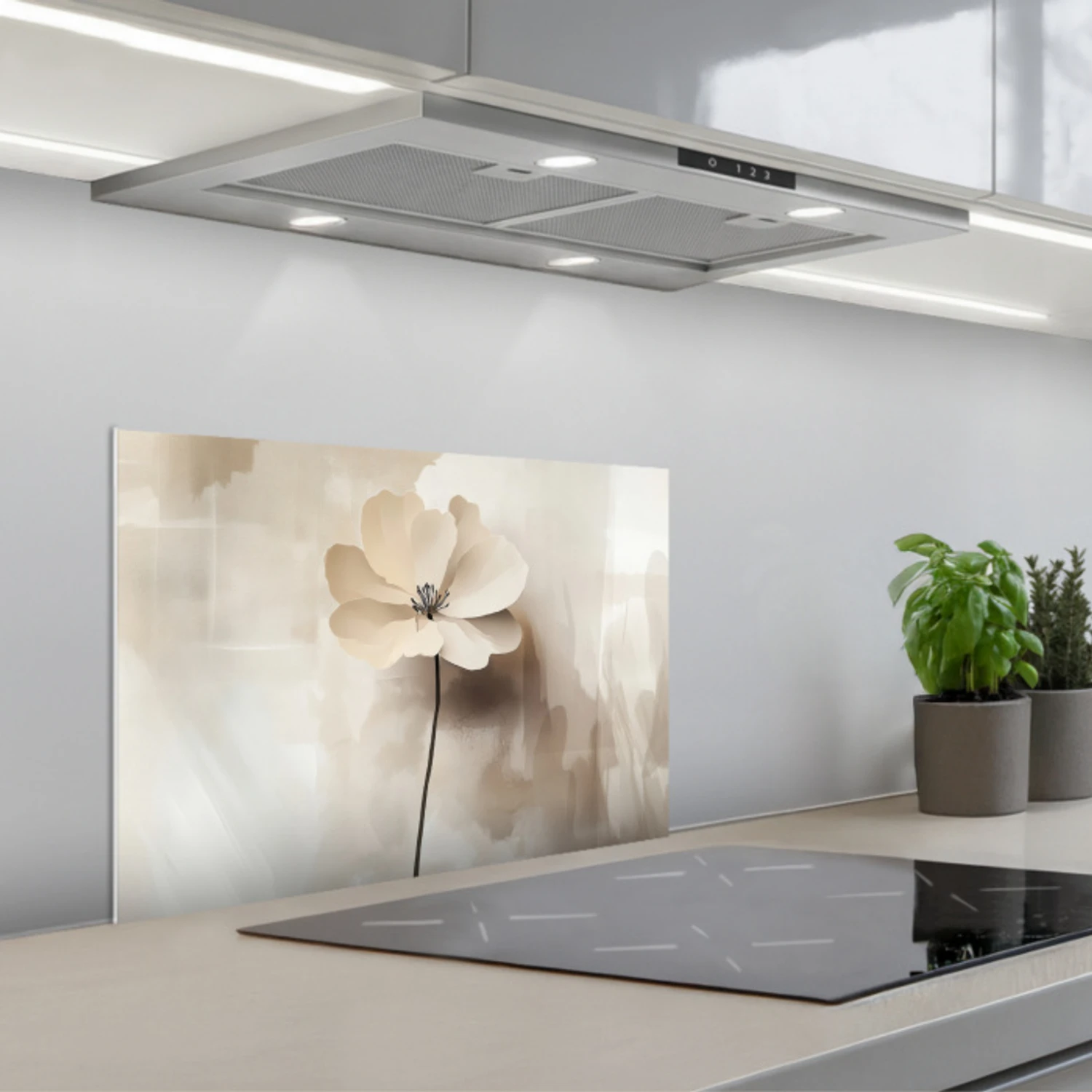 Bloem - Beige - Verf - Schaduw keuken achterwand spatscherm klein -3d_schuin