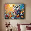 Uil - Bloemen - Kunst - Zonsondergang Textielframe zwart klein -sfeer1