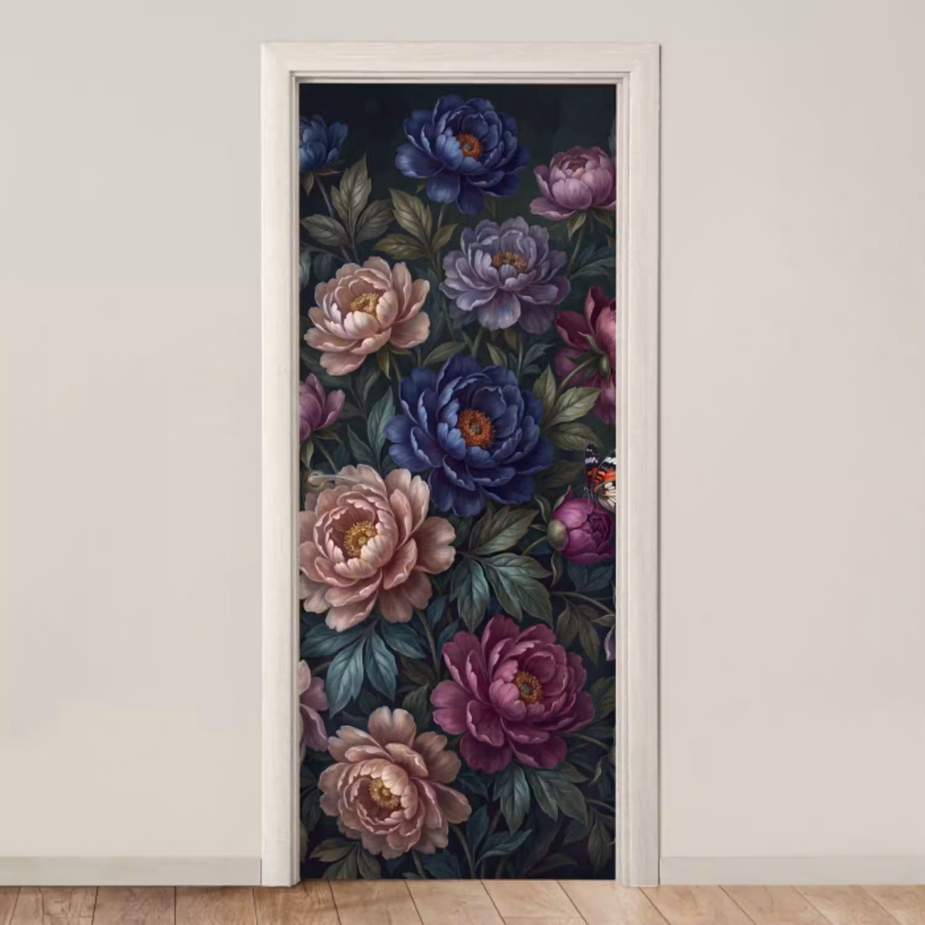 Bloemen - Vlinder - Natuur - Modern - Paars deurposter klein -3d_beige