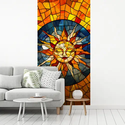 Mozaïek - Zon - Geel - Cirkel fotobehang vinyl groot -woonkamer
