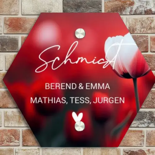 Rode tulpen - Sierlijk Naambord Hexagon klein -sfeer2