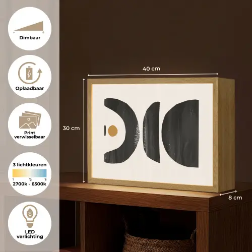 Abstract - Halve cirkel - Kunst - Zwart wit Light Box met batterij (Wandlamp) middel -USP_websiteoverzichtNL