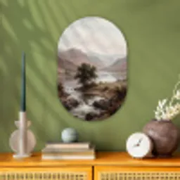 Berglandschap - Meer - Bergen - Vallei - Klassiek Wandcirkel Ovaal Forex klein -sfeer2