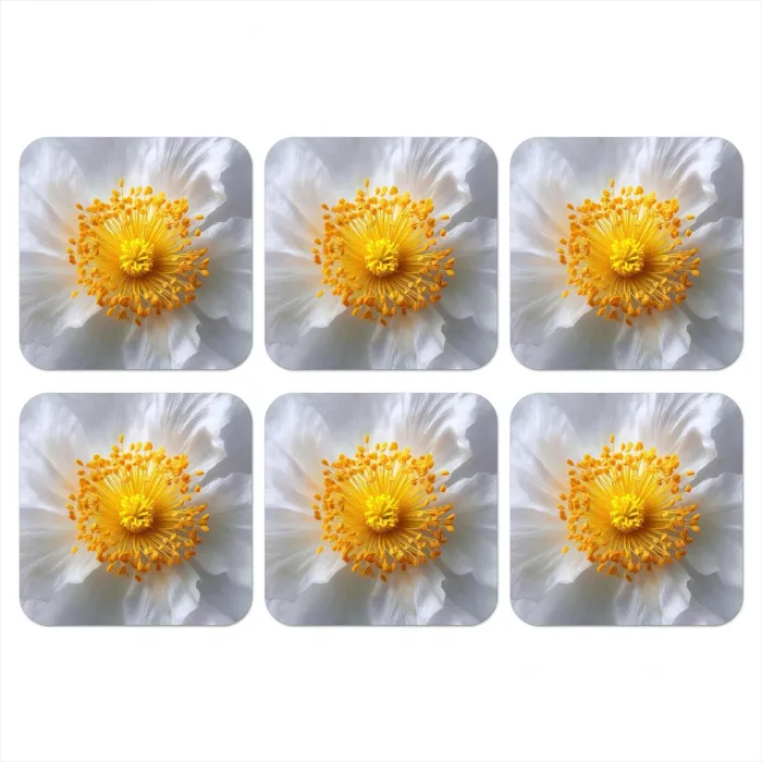 Wit - Bloem - Elegant onderzetter kurk middel -3d