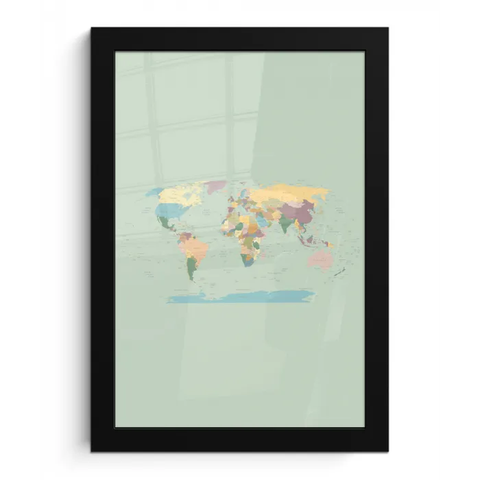 Wereldkaart - Realistisch - Kaart fotolijst zwart zonder passe partout klein -3d