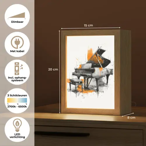 Piano - Oranje - Zwart - schets lijnen Light Box met kabel (Tafellamp) klein -USP_NL