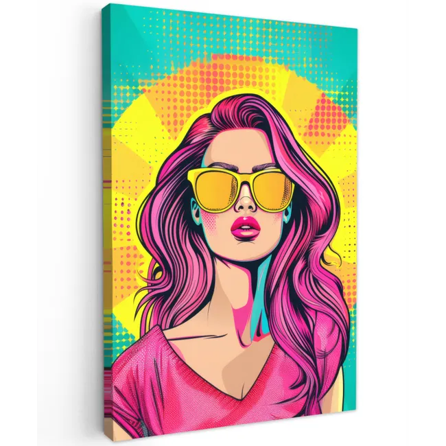 Zonnebril - Vrouw - Zonnig - Geel Tuinposter op houten frame 2 cm dik klein -3d