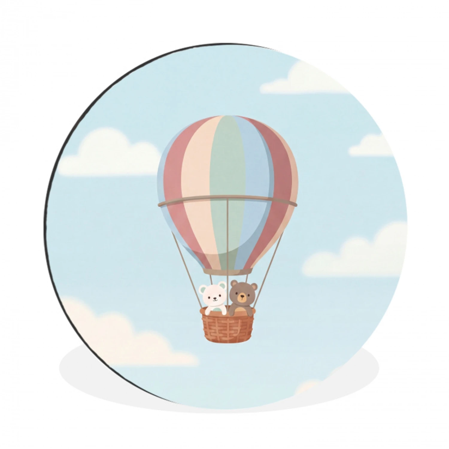Luchtballon - Beren - Pastel Wandcirkel aluminium klein -3d