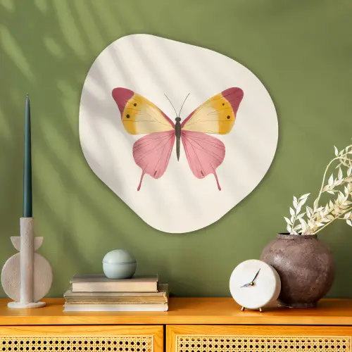 Vlinder - Illustratie - Roze Wandcirkel Organisch Plexiglas middel -sfeer2