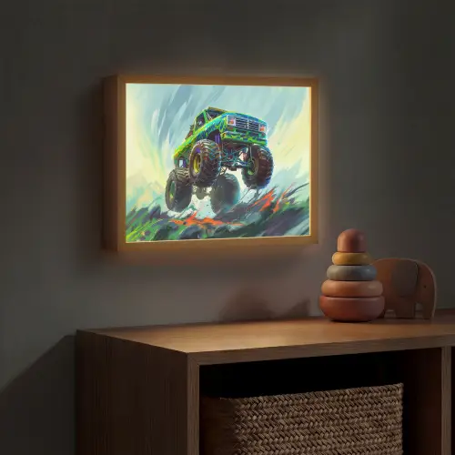 Monstertruck - Auto - Jongens - Groen Light Box met batterij (Wandlamp kind) middel -sfeer5_kind