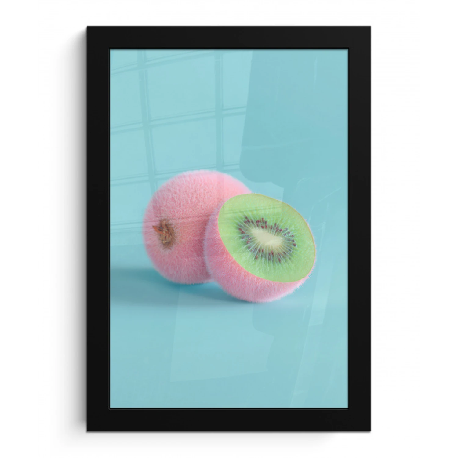 Kiwi - Blauw - Surrealistisch fotolijst zwart zonder passe partout klein -3d