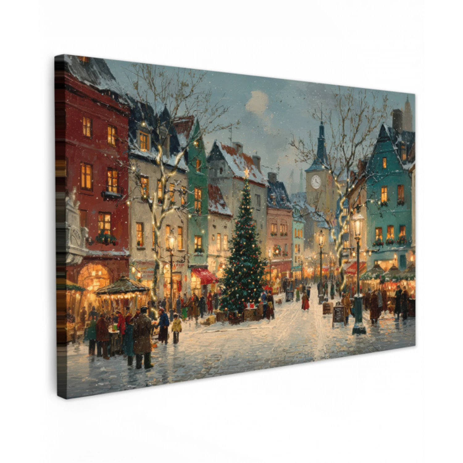 Kerstsfeer - Stadsplein - Kleurrijk canvas 2cm klein -z3d