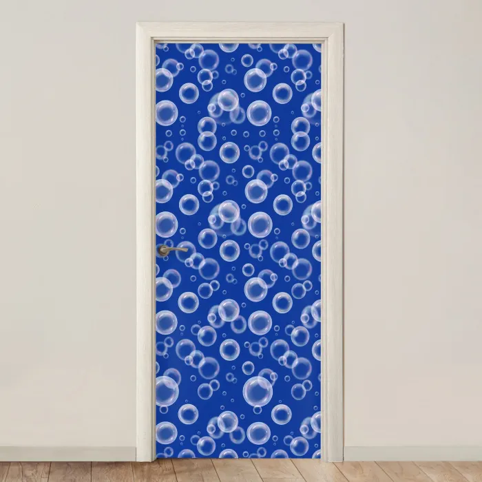 Bubbels - Patroon - Blauw deurposter klein -3d_beige