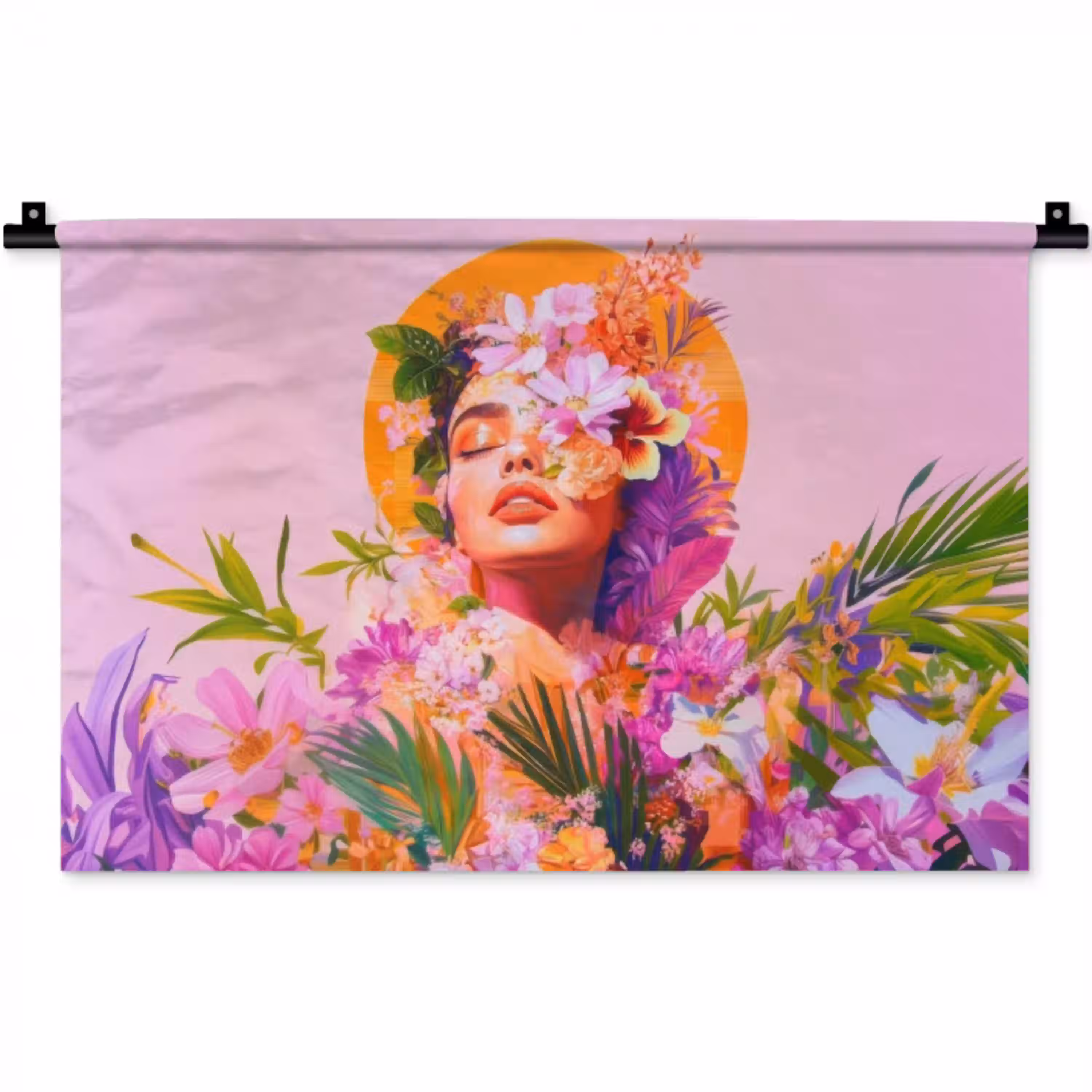 Vrouw - Abstract - Cirkel - Bloemen Wandkleed katoen klein -zz3d