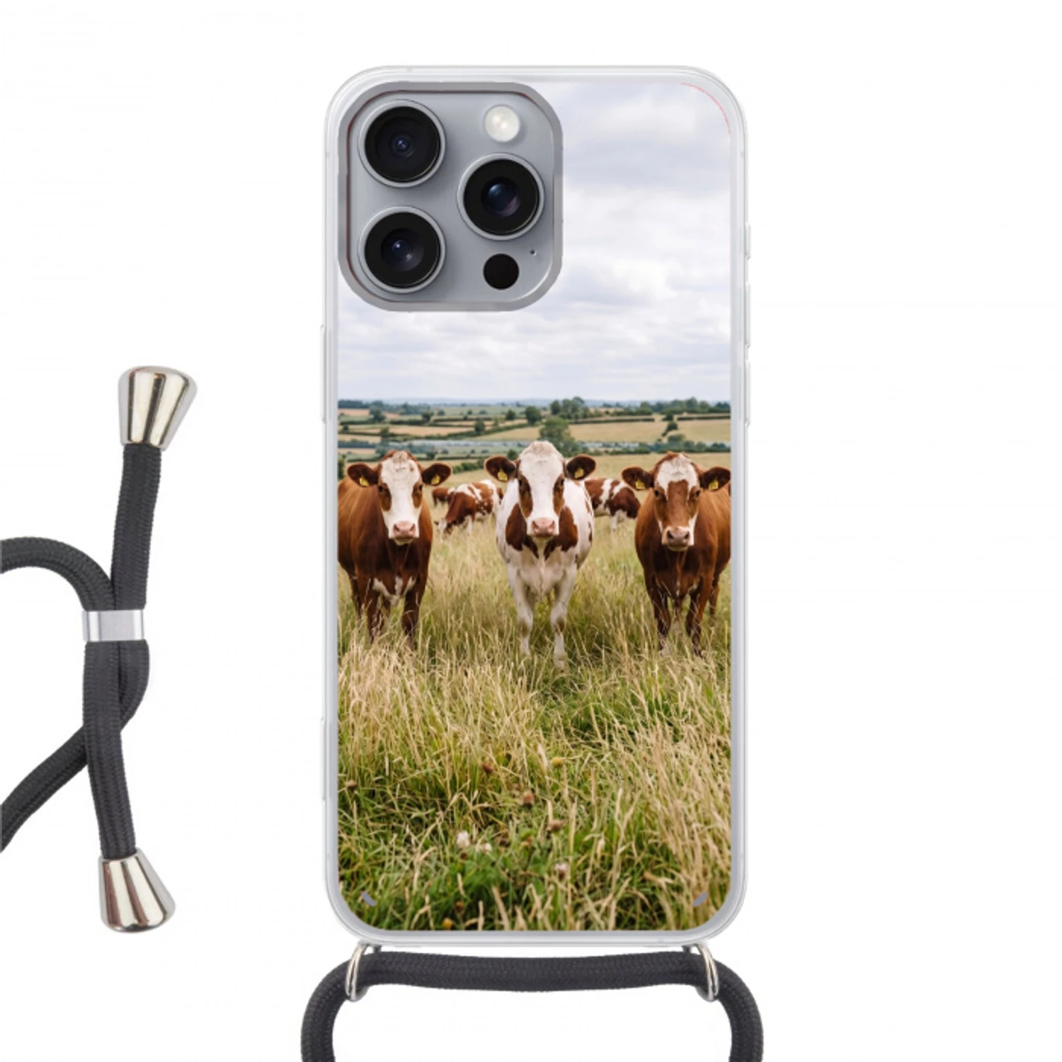 Koeien - Portret - Weide - Boerderij - Nieuwsgierig Hoesje iPhone 16 Pro Max met koord klein -3d