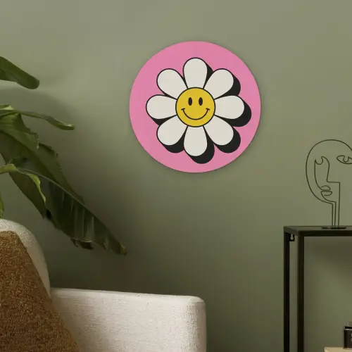 Smiley - Bloem - Roze Akoestische PET Vilt - Rond klein -sfeer2
