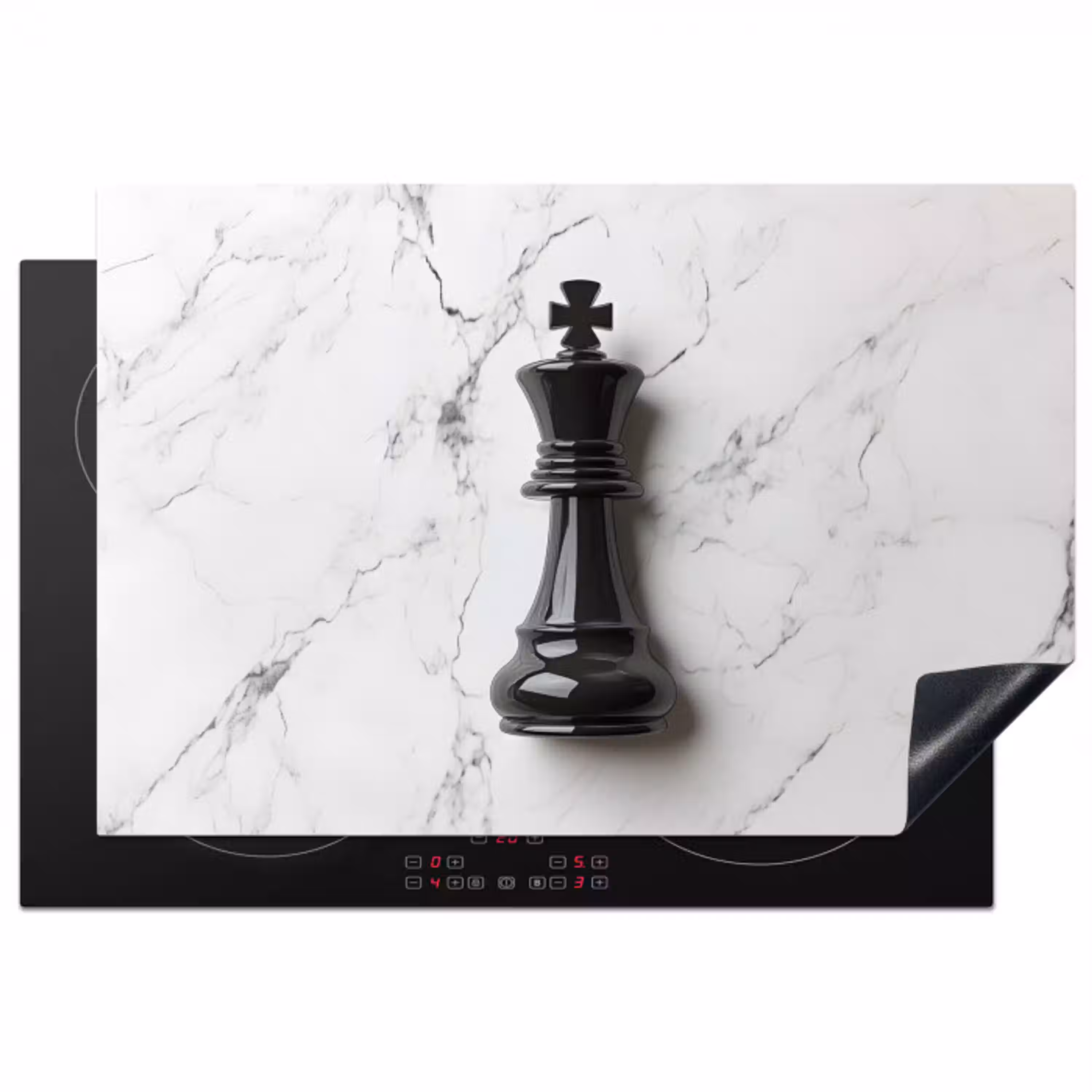 Schaakstuk - Koning - Zwart - Marmer Inductie beschermer vinyl 3mm klein -3d