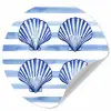 Vier schelpen - Blauw - Wit - Strepen Wandcirkel behangsticker klein -3d