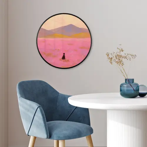 Bloemenweide - Heuvels - Silhouet - Roze Fotolijst rond zonder passe partout klein -sfeer2