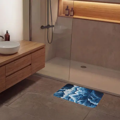 Golven - Blauw - Schuim Badmat klein -sfeer2
