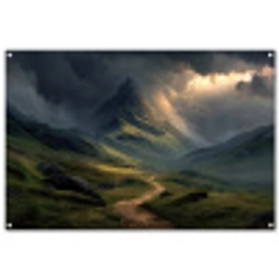 Bergen - Kronkelpad - Groen - Wolken tuinposter los doek groot -3d